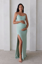 Bumpsuit Maternity The Rosie Square Neck Maxi Dress with Side Slit in Mint