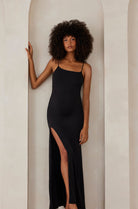 Bumpsuit maternity the rosie square neck sleeveless maxi dress with side slit black