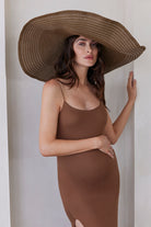 Bumpsuit Maternity The Rosie Square Neck Sleeveless Maxi Dress with side slit in mocha