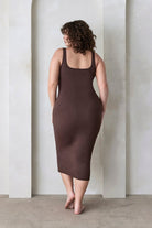 sculpting rib midi dress in brown