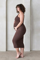 sculpting rib midi dress in brown