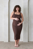 sculpting rib midi dress in brown