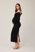 bumpsuit the sculpting rib off shoulder midi dress in black