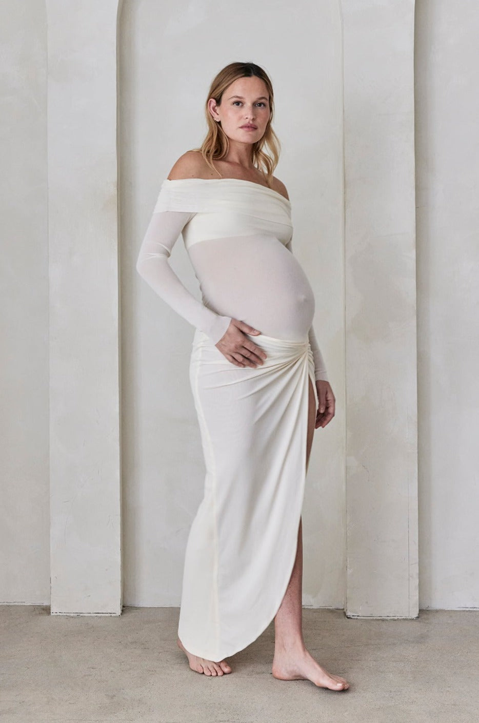 Bumpsuit Maternity High slit Soft Mesh Skirt in White