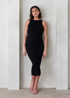 Bumpsuit Maternity Soft Rib Boat Neck Midi Dress in Black