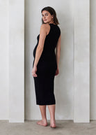 Bumpsuit Maternity Soft Rib Boat Neck Midi Dress in Black