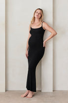 Bumpsuit Maternity Soft Rib Straight Neck Maxi Dress in Black