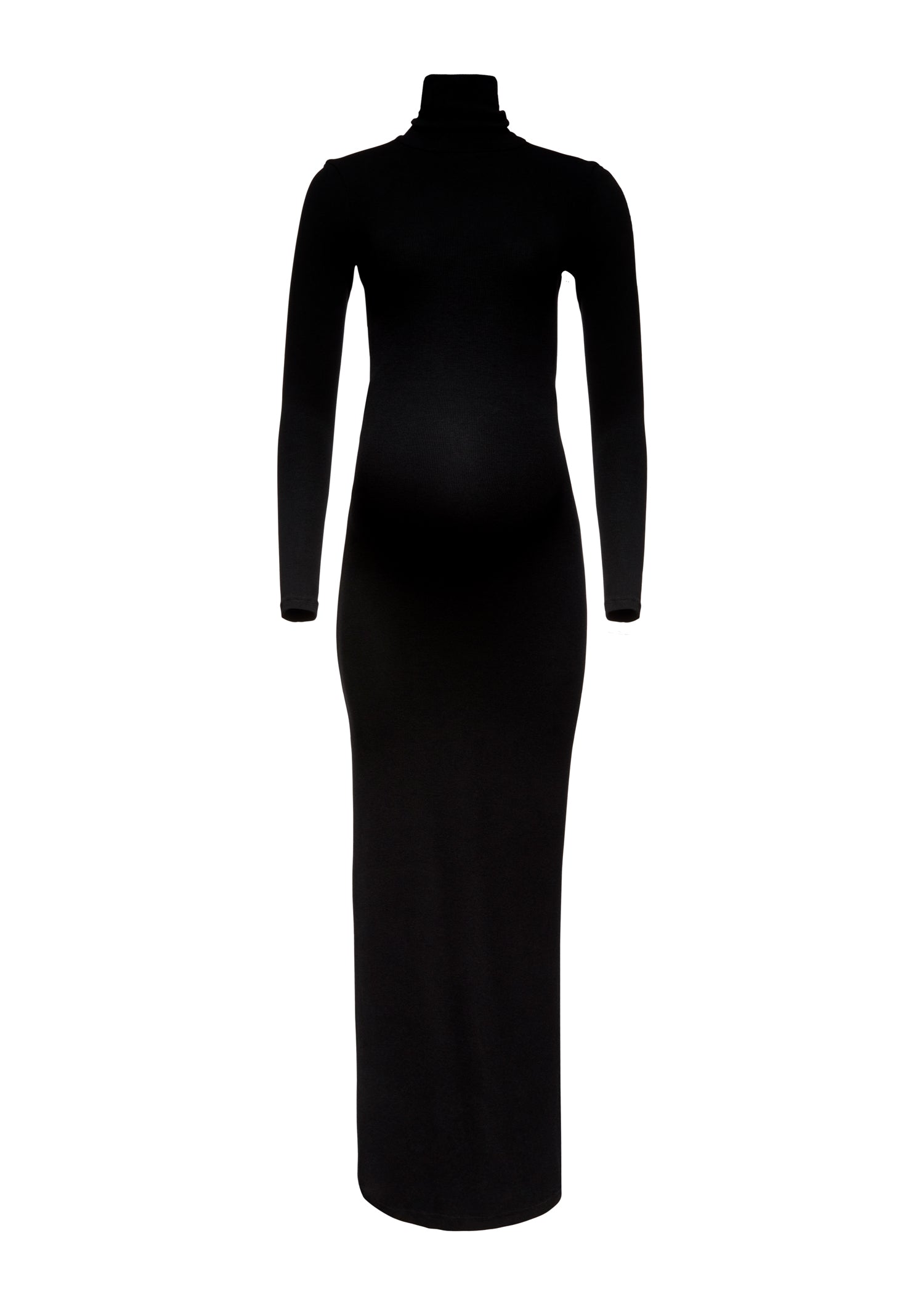 Bumpsuit Maternity Soft Rib Turtleneck Long Sleeve Maxi Dress in Black