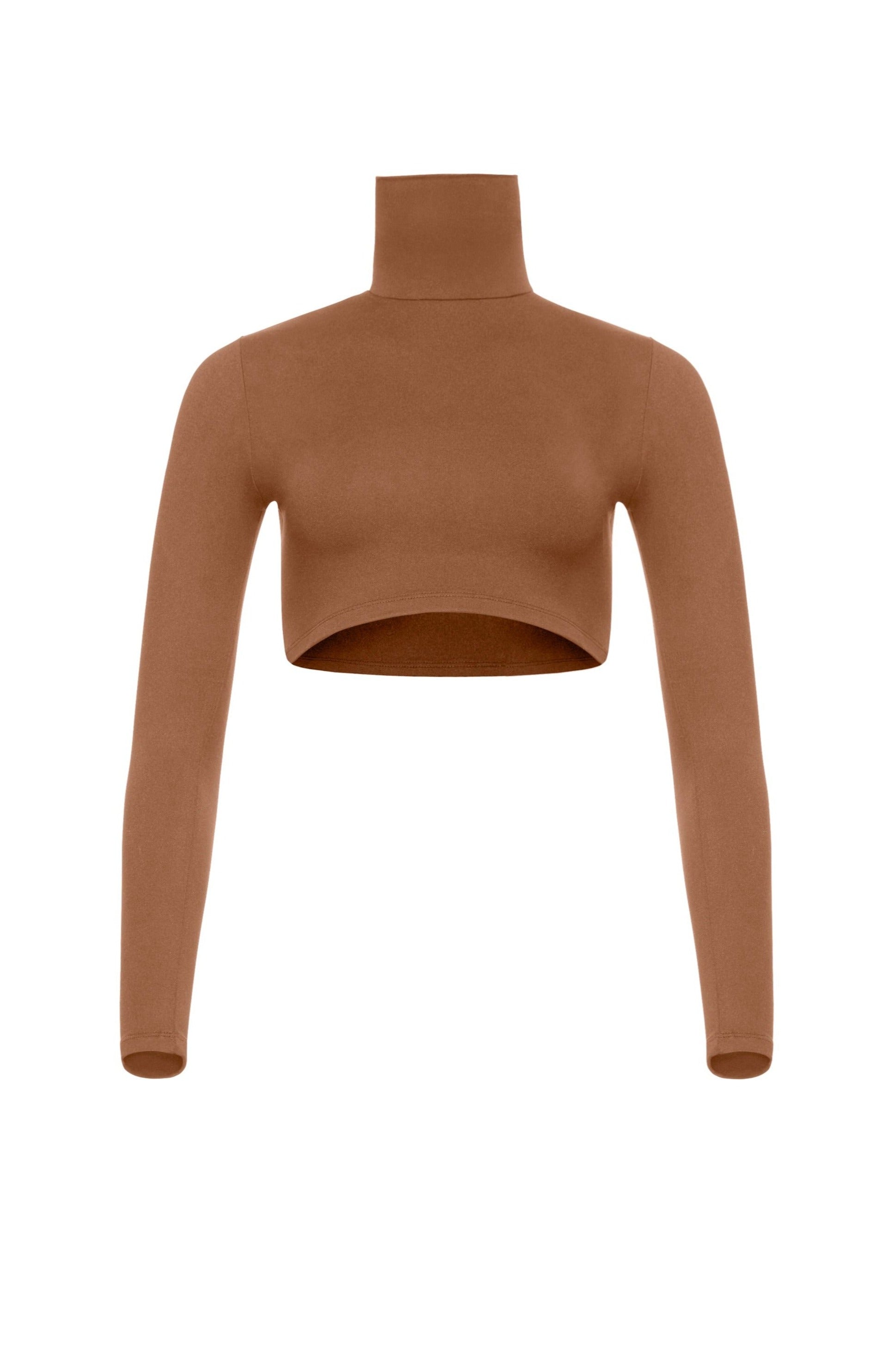 Bumpsuit Maternity the turtle neck long sleeve crop top in mocha