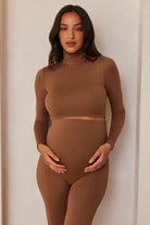 Bumpsuit Maternity the turtle neck long sleeve crop top in mocha