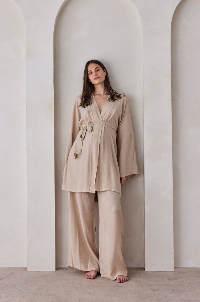 Bumpsuit Maternity The Vacation Collection Kimono Robe in Sand Gauze