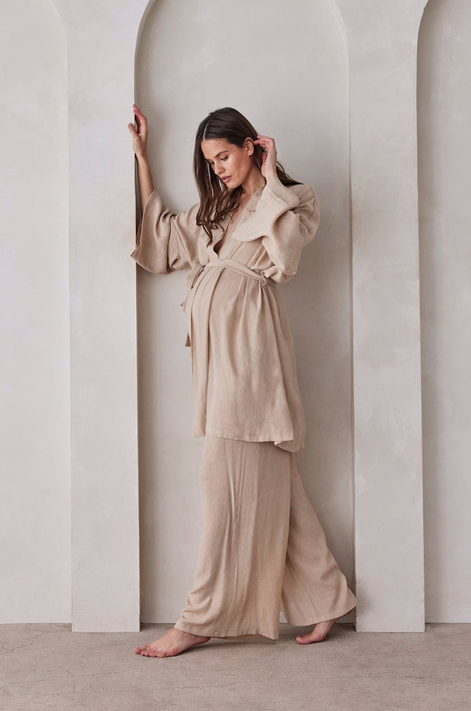 Bumpsuit Maternity The Vacation Collection Kimono Robe in Sand Gauze