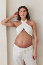 Bumpsuit Maternity the vacation collection wrap halter top in white