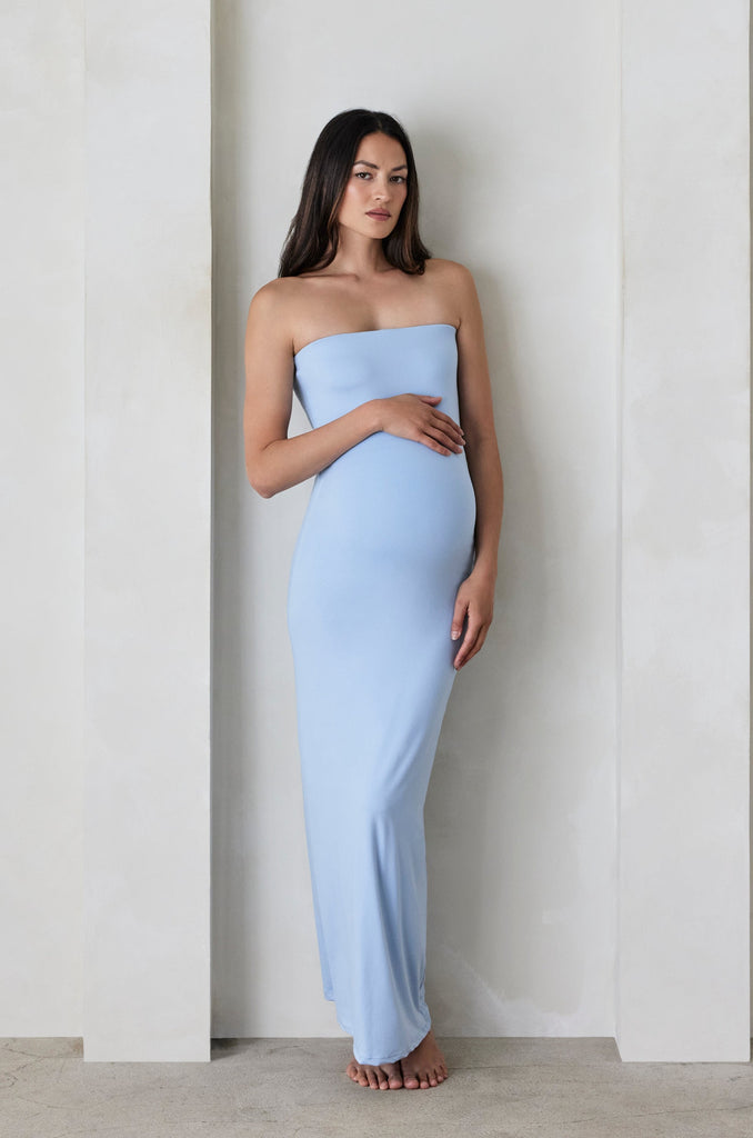 Bumpsuit Maternity The Zoe Strapless Maxi Dress in Powder Blue