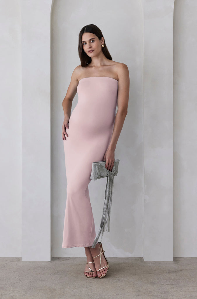 Bumpsuit Maternity The Zoe Strapless Maxi Dress in Dusty Pink