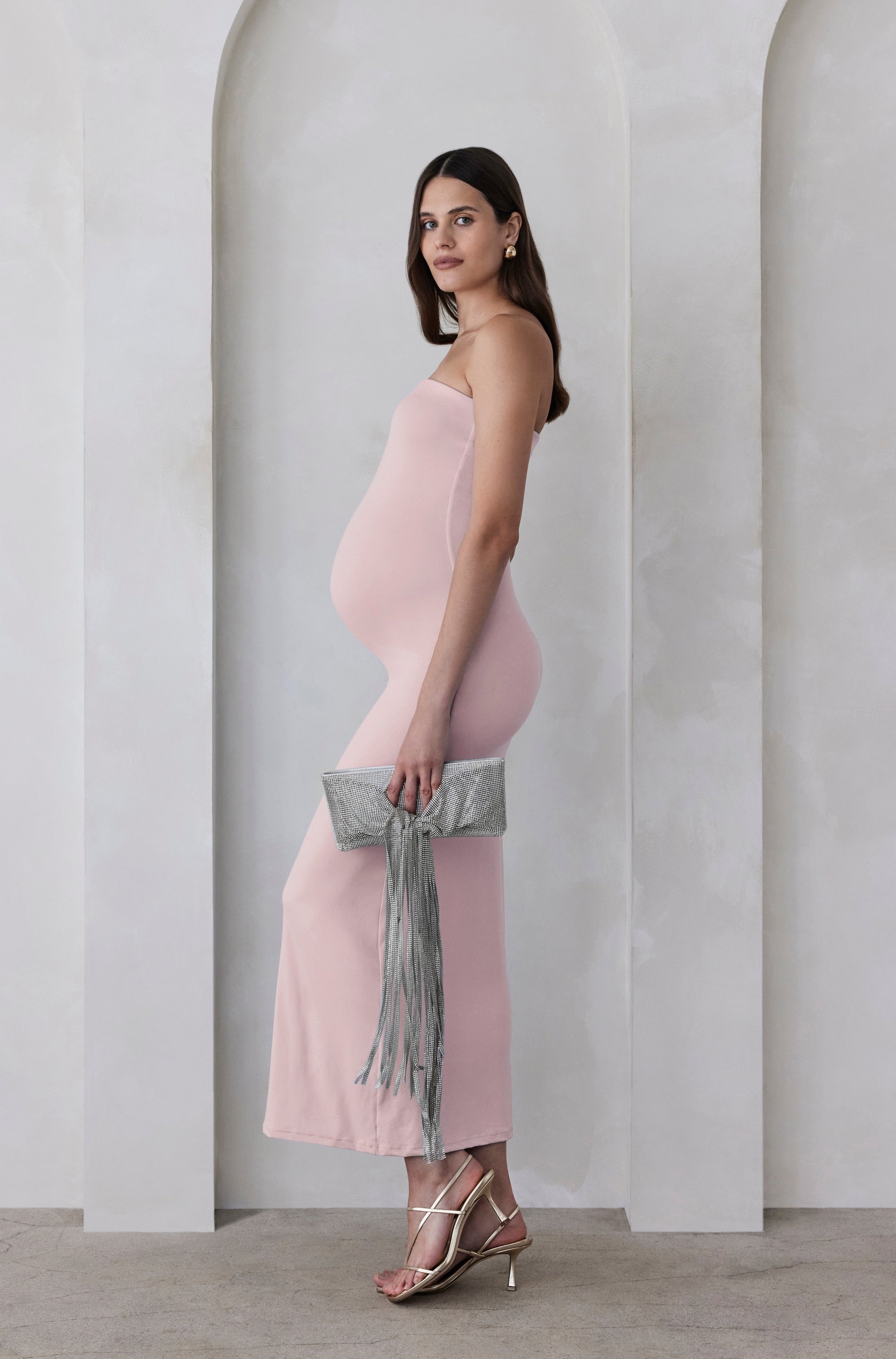 Bumpsuit Maternity The Zoe Strapless Maxi Dress in Dusty Pink