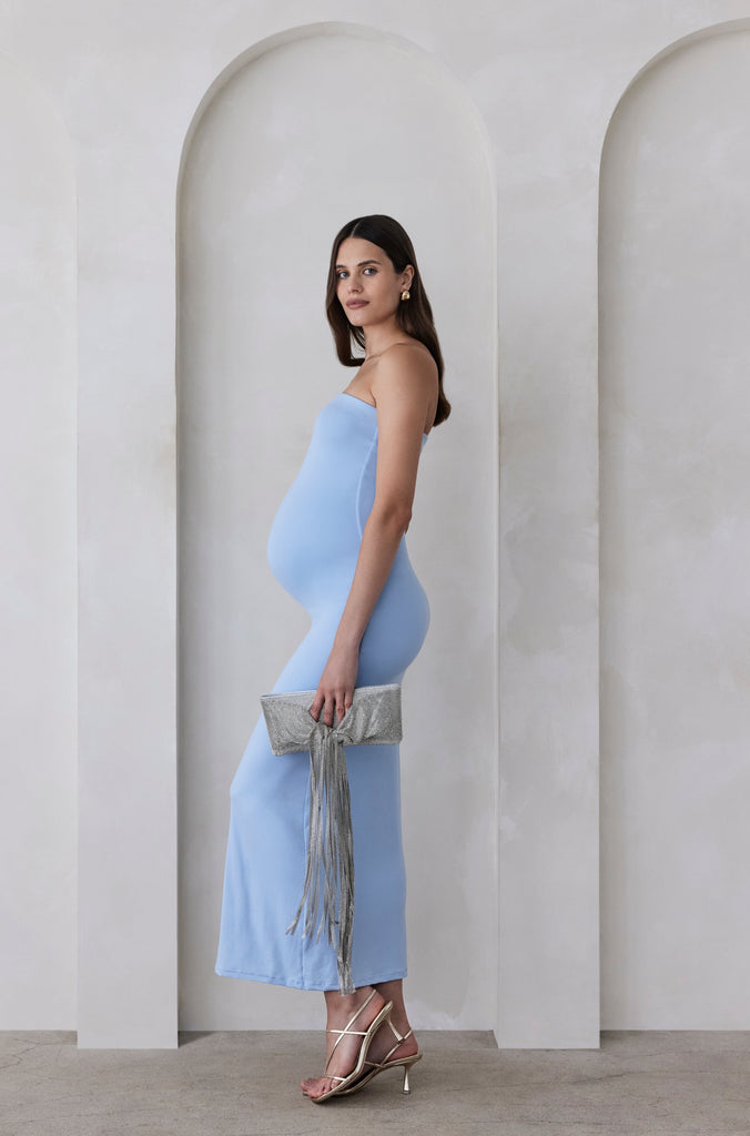 Bumpsuit Maternity The Zoe Strapless Maxi Dress in Powder Blue