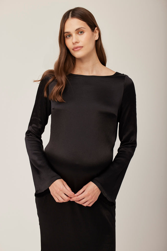 Bumpsuit x Georgia Fowler Vacation Collection The Backless Bell Sleeve Gown Black