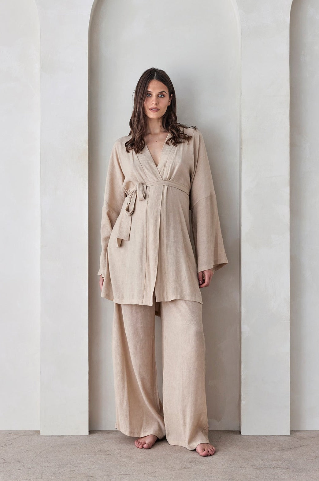 Bumpsuit Maternity x Georgia Fowler The Kimono Robe in Sand Gauze