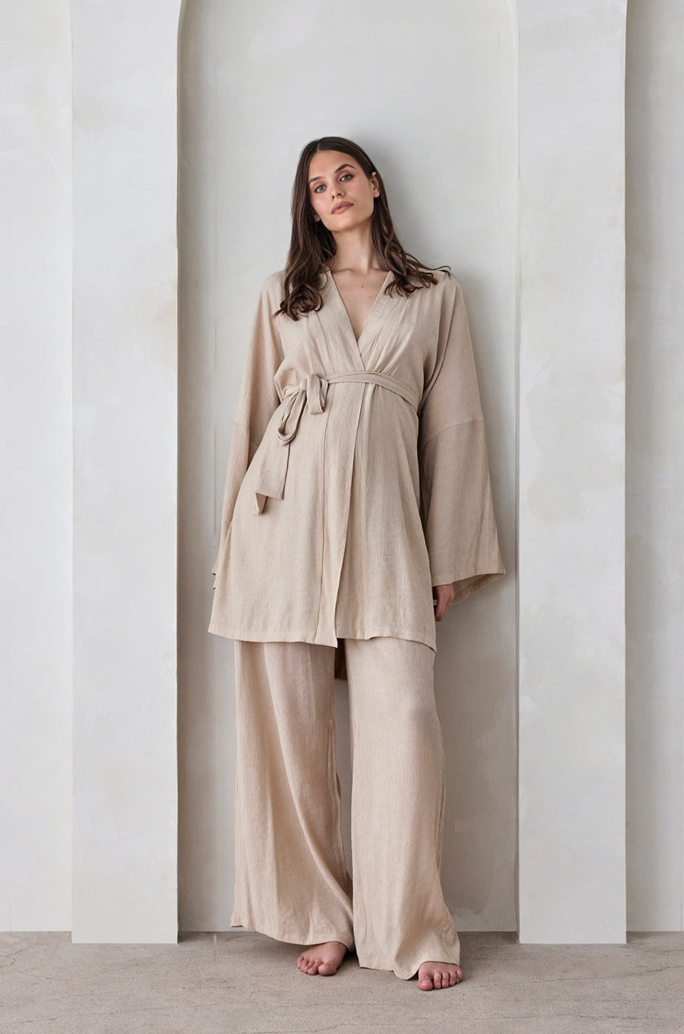 Bumpsuit Maternity x Georgia Fowler The Kimono Robe in Sand Gauze