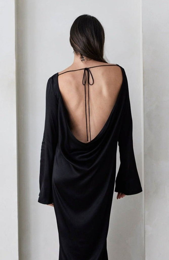 Bumpsuit x Georgia Fowler Backless Bell Sleeve Gown Black