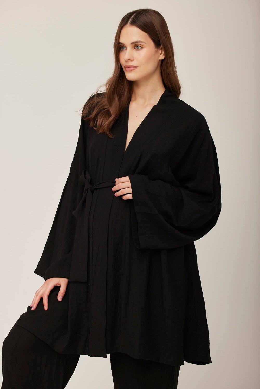 Bumpsuit Maternity x Georgia Fowler The Kimono Robe in Black Gauze