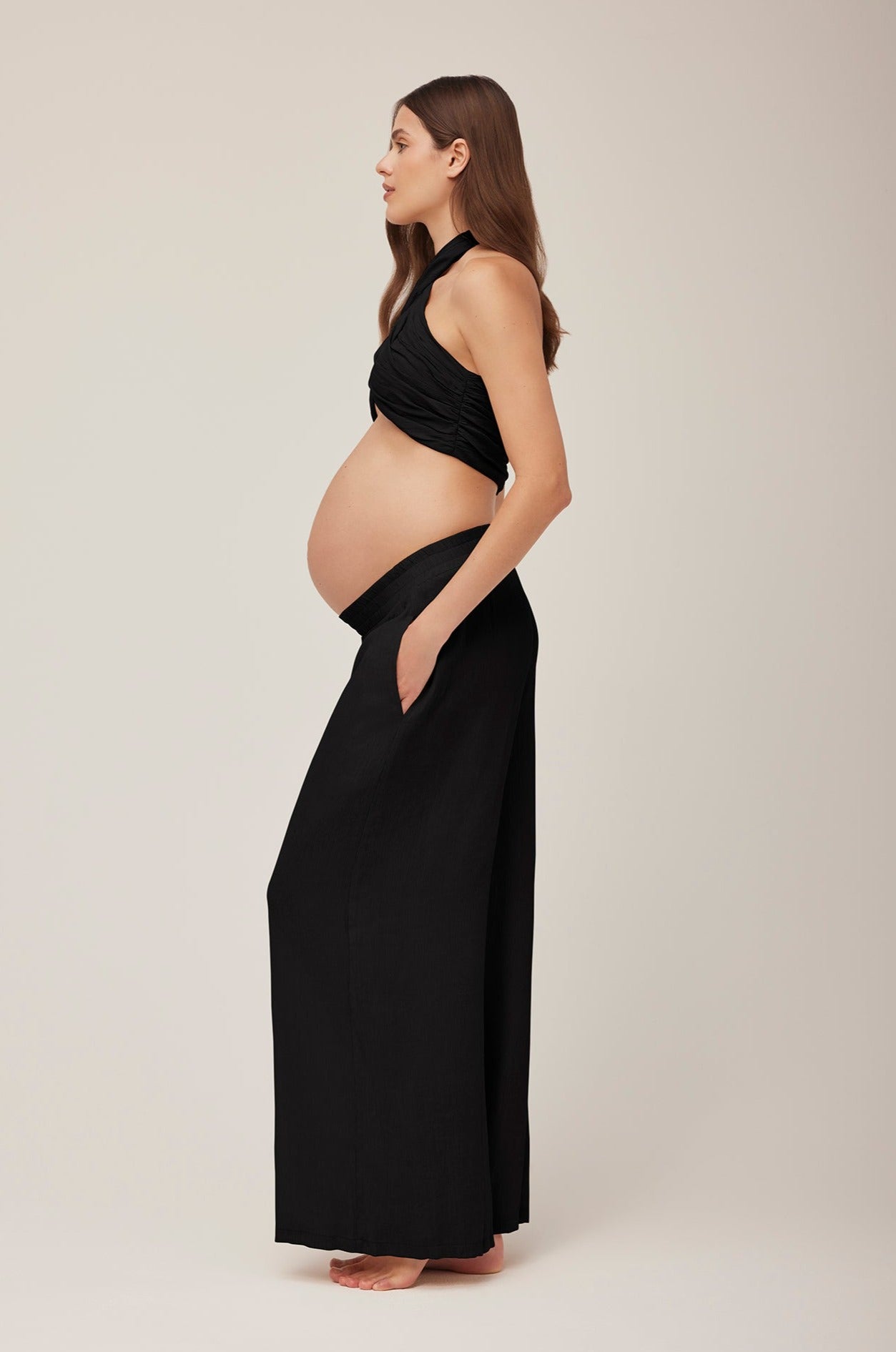 Bumpsuit Maternity Georgia Fowler the wide leg pant in black gauze