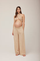 Bumpsuit Maternity Georgia Fowler the wide leg pant in sand gauze