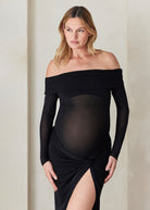 bumpsuit the off the shoulder soft mesh maternity top in black