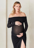 bumpsuit the off the shoulder soft mesh maternity top in black