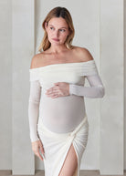 bumpsuit the off the shoulder soft mesh maternity top in ivory