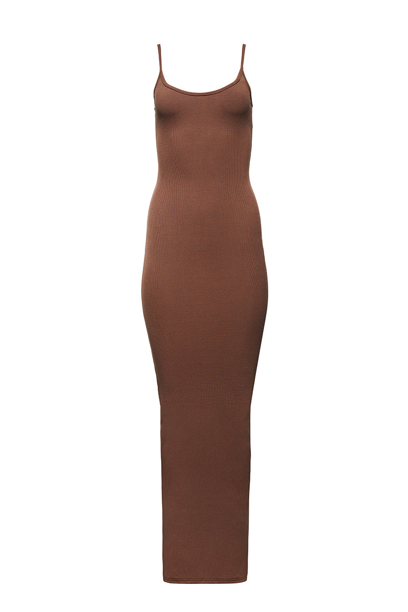 Sculpting Rib Maxi Dress in Brown