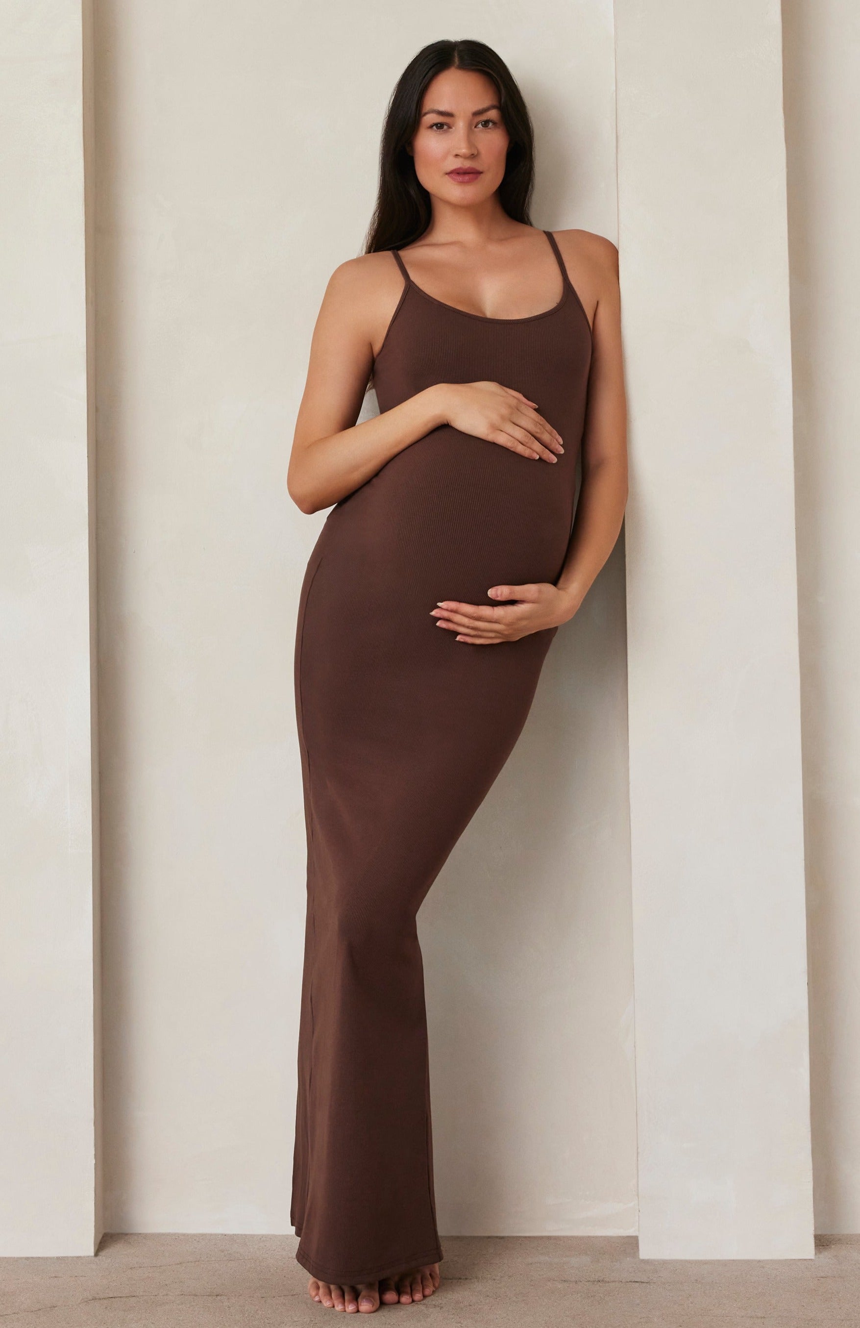 Sculpting Rib Maxi Dress in Brown