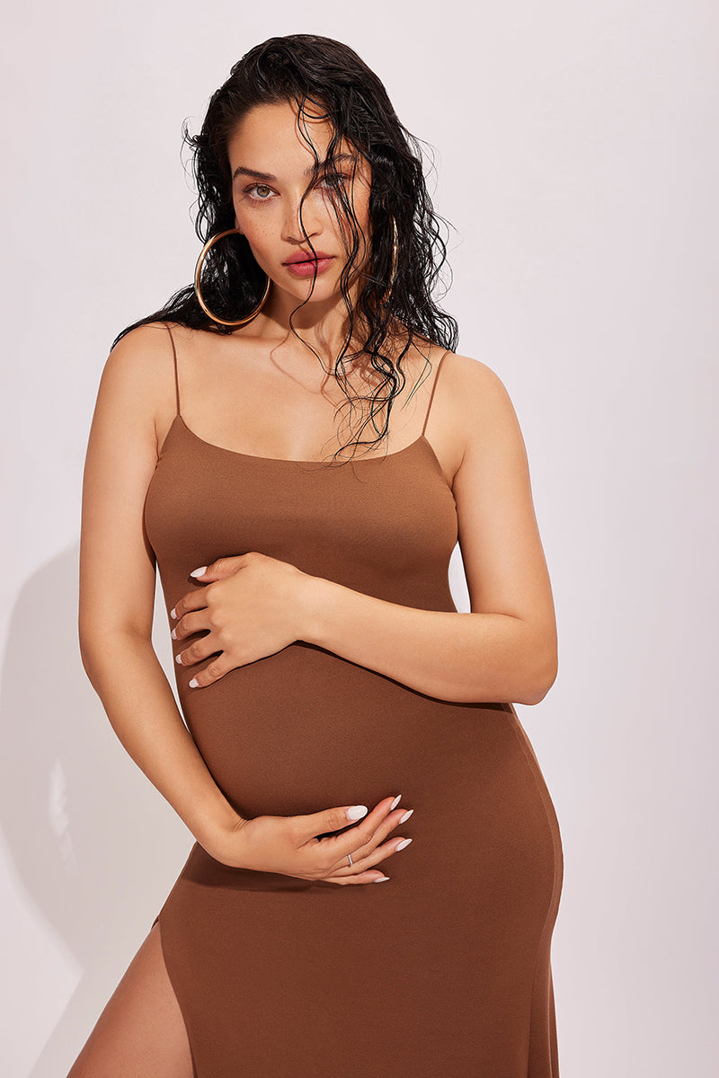 shanina shaik bumpsuit the rosie dress mocha