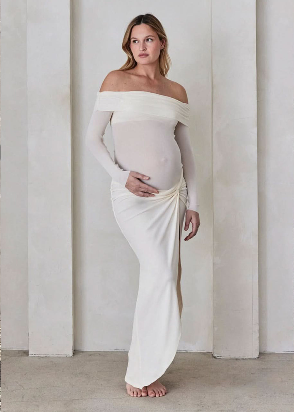 bumpsuit the soft mesh midi maternity skirt in ivory