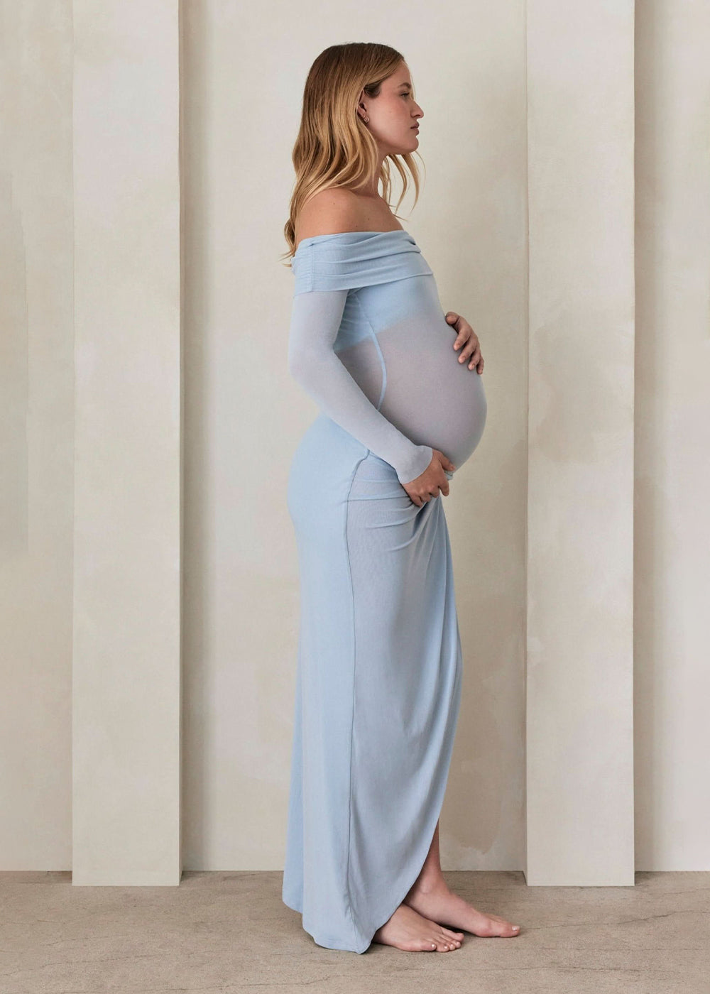 bumpsuit the soft mesh midi maternity skirt in powder blue