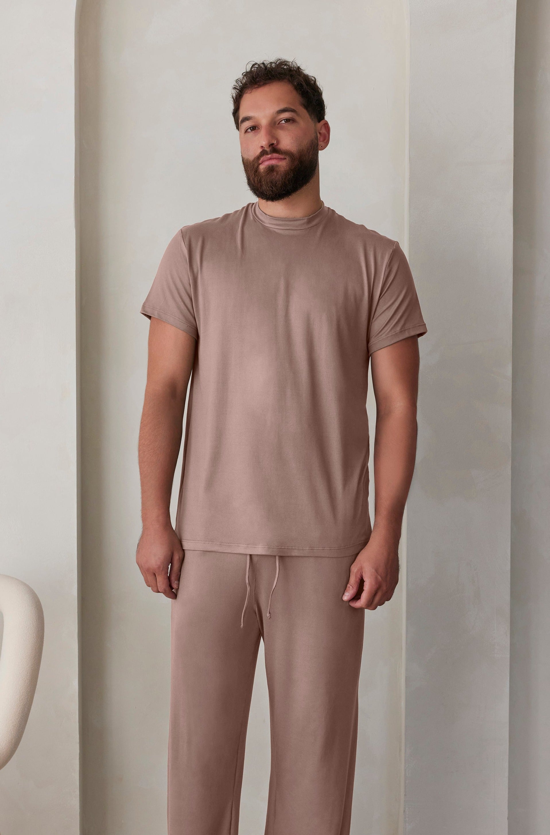 Bumpsuit The Cloud Loungewear Mens Short Sleeve Tee in Latte