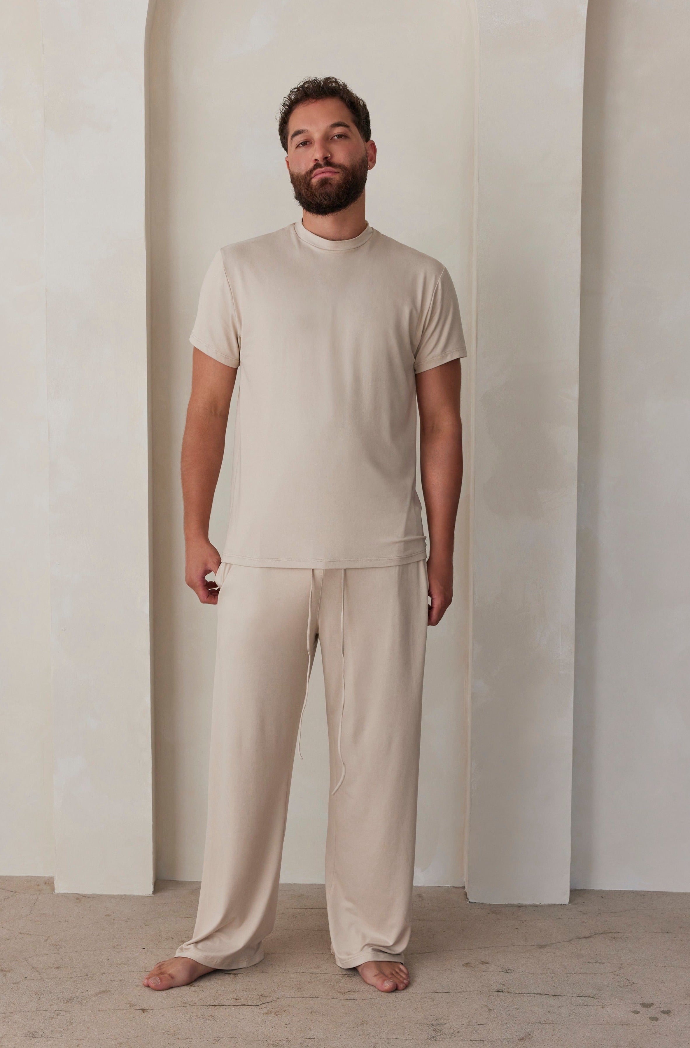 Bumpsuit The Cloud Loungewear Mens Short Sleeve Tee in Oat