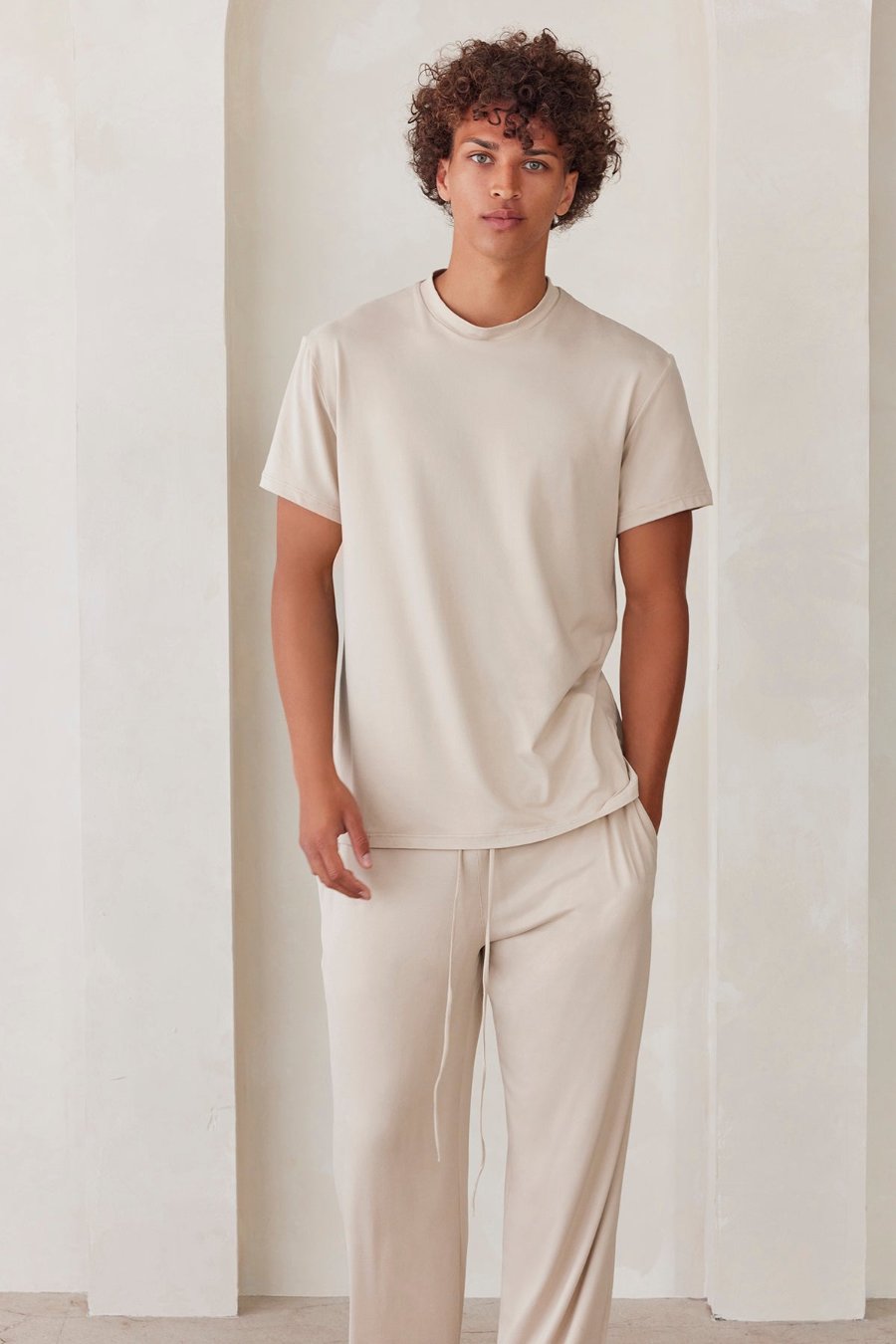 Bumpsuit The Cloud Loungewear Mens Short Sleeve Tee in Oat