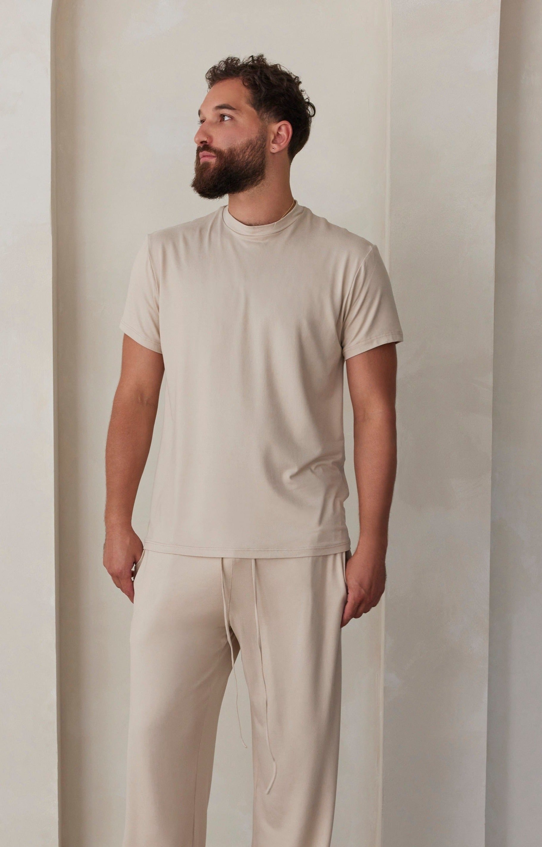 Bumpsuit The Cloud Loungewear Mens Short Sleeve Tee in Oat