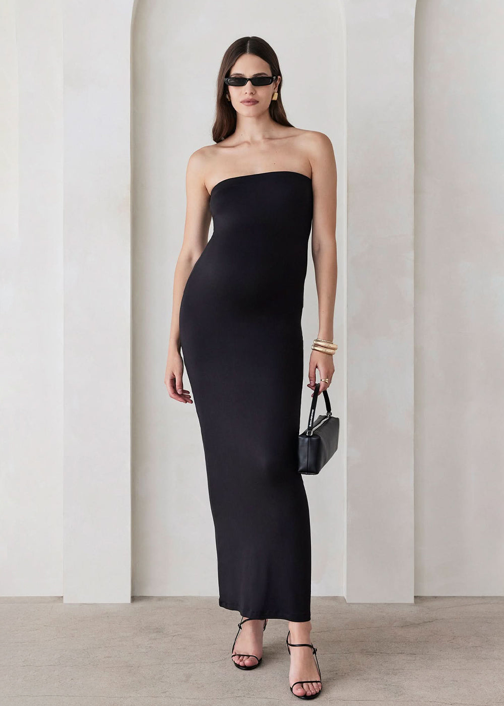 bumpsuit the zoe maxi maternity strapless dress in black