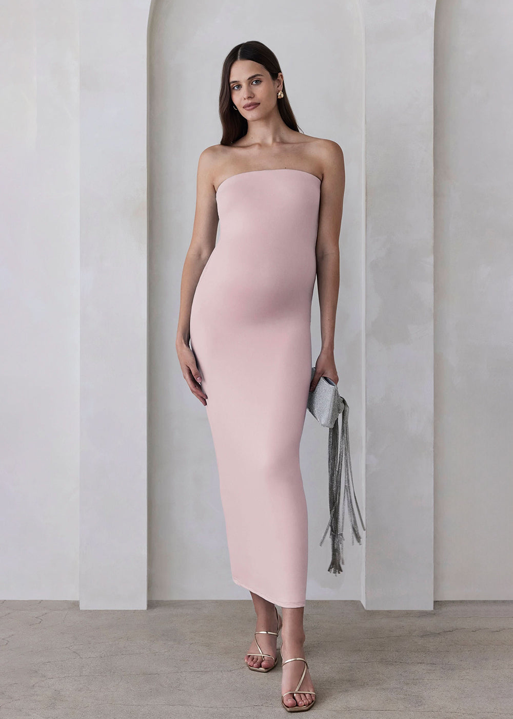 bumpsuit the zoe maxi maternity strapless dress in dusty pink