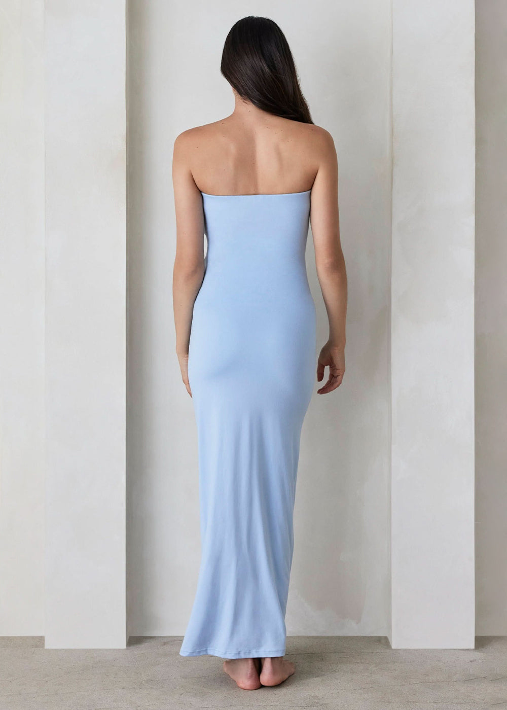 bumpsuit the zoe maxi maternity strapless dress in powder blue