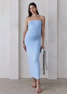 bumpsuit the zoe maxi maternity strapless dress in powder blue