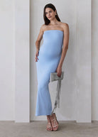 bumpsuit the zoe maxi maternity strapless dress in powder blue