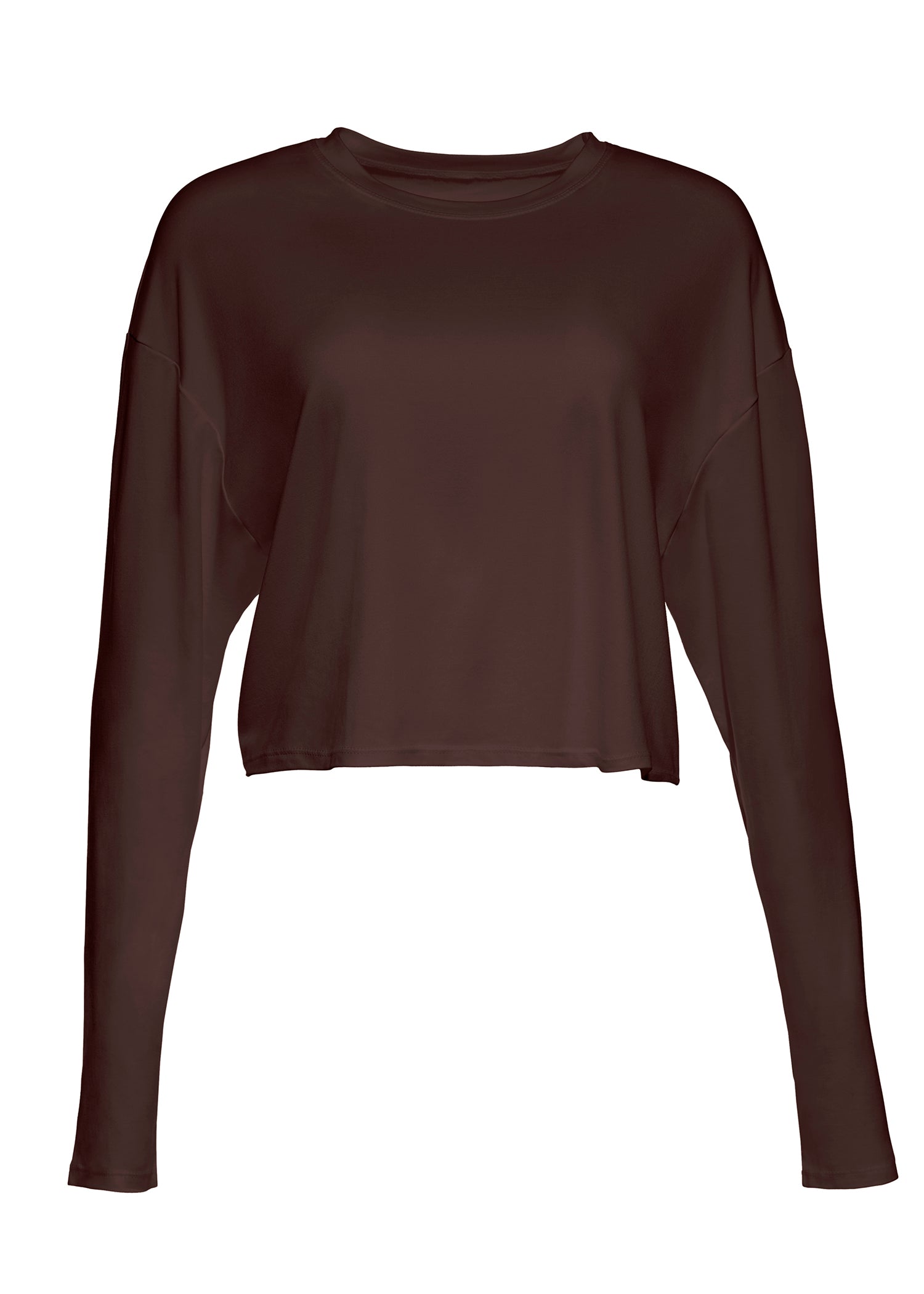 the cloud long sleeve crop tee in chocolate