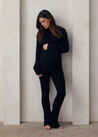 cozy knit turtleneck sweater and flare pant in black