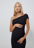 cozy knit one shoulder dress in black