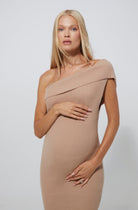 Cozy Knit One Shoulder Dress in Camel