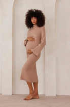 Cozy Knit Oversized Midi Maternity Dress in Camel